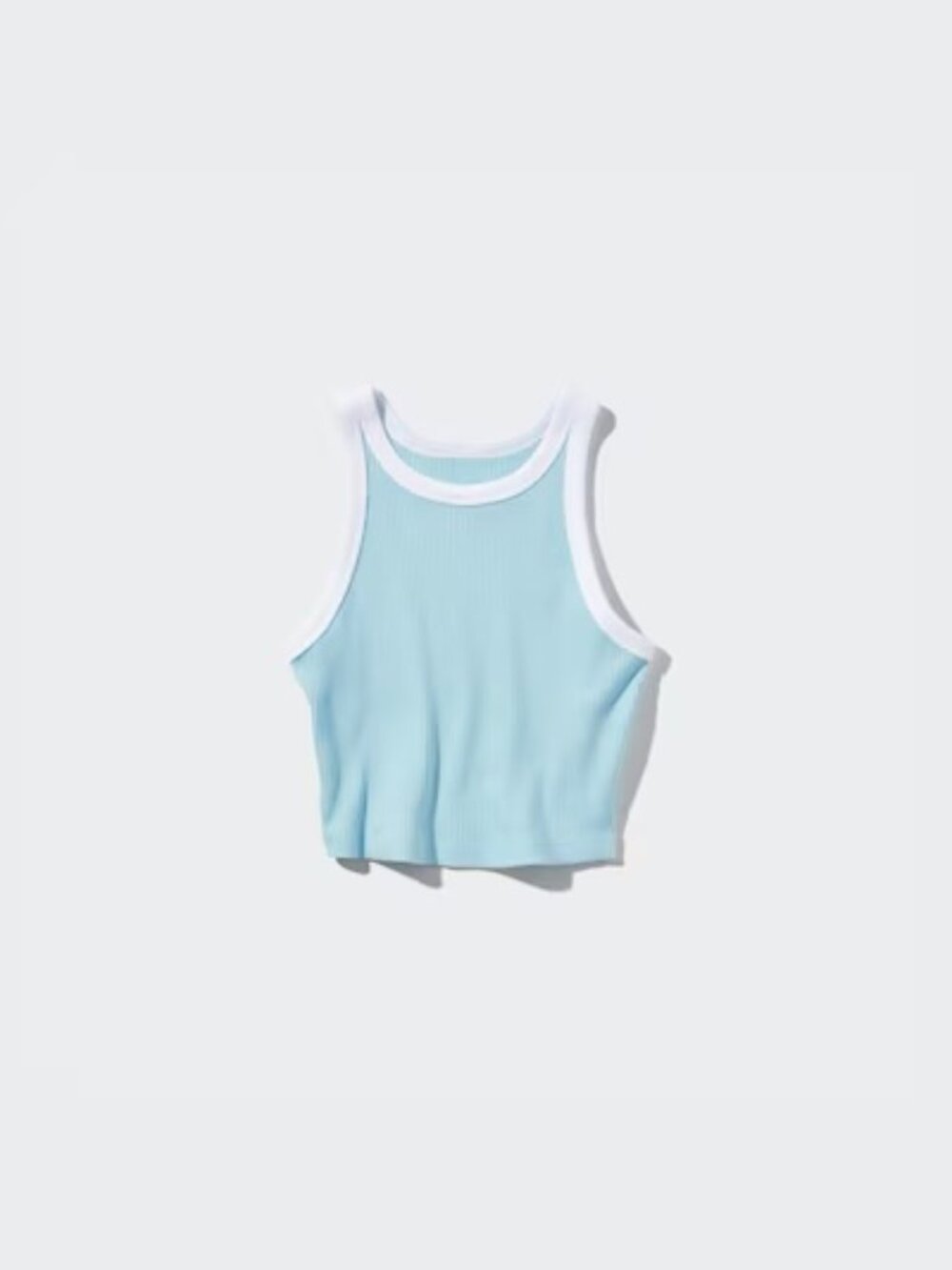 NWT Uniqlo Ribbed Cropped Tank Top Contrast Trim Light Blue S